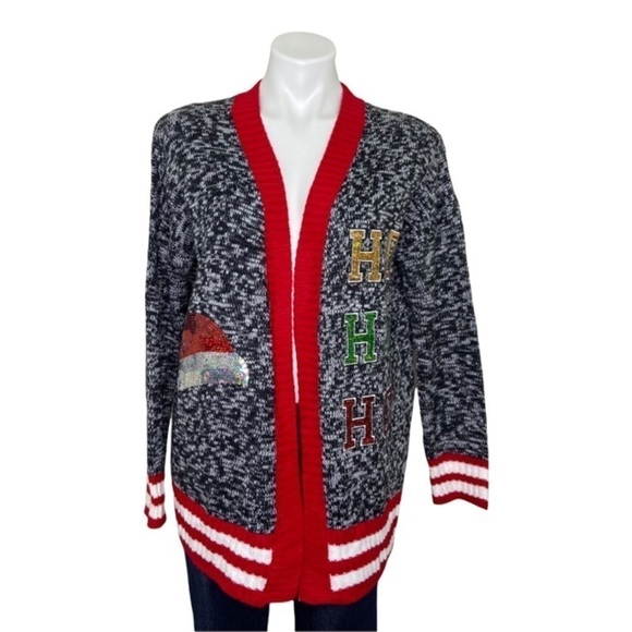 No Boundaries Christmas Ho Ho Ho Holiday Party Cardigan Ugly Sweater Medium - Picture 1 of 7
